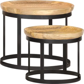 Konferenční stolek Kulaté odkládací stolky 2 ks 53/43 cm masiv/ocel mango
