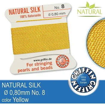 Nit Hedvábná nit s jehlou GRIFFIN síla nitě 0,80mm No.8 délka 2m. Barva Yellow
