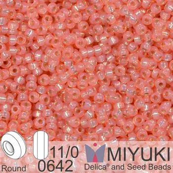 Korálek Korálky Miyuki Round 11/0. Barva 0642 Dyed Salmon Silverlined Alabaster. Balení 5g.