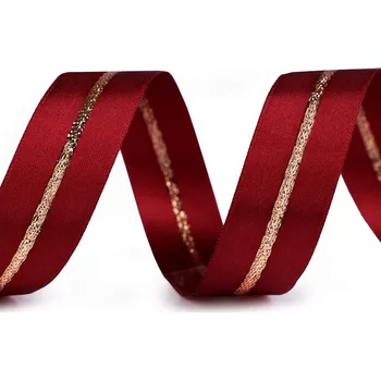 Stuha Vánoční atlasová stuha s lurexem oboulící šíře 25 mm návin 20 m - 646 bordó - zlatá