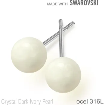 Náušnice Náušnice sada Made with Swarovski 5818 Crystal Dark Ivory Pearl (001 708) 6mm+puzeta 316L