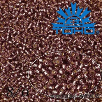 Korálek Korálky TOHO tvar ROUND (kulaté). Velikost 8/0. Barva č. 26-Silver-Lined Lt Amethyst . Balení 10g.