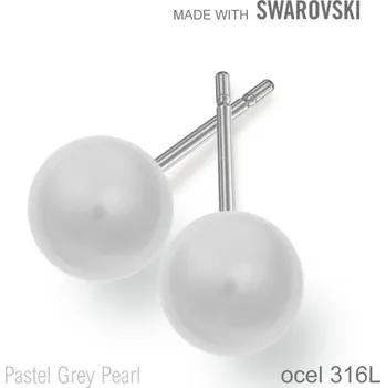 Náušnice Náušnice sada Made with Swarovski 5818 Pastel Grey Pearl (001 968) 8mm+puzeta 316L