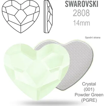 Souprava šperků SWAROVSKI 2808 Heart Flat Back Foiled velikost 14mm. Barva Crystal Powder Green