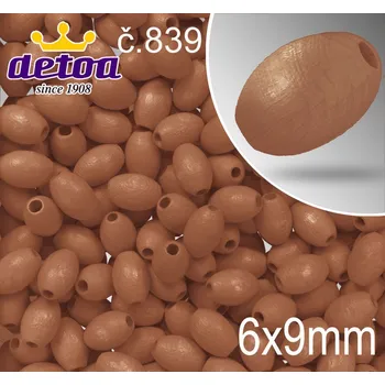 Dětské navlékací korálky Korálky dřevěné velikost 1177 pr.6x9mm.Barva 839 světle hnědá. Balení 30 kusů v sáčku.
