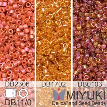 Korálek Korálky Miyuki Delica 11/0. Barevné variace č. 9 DB0103, DB2306, DB1702. Balení 3x5g
