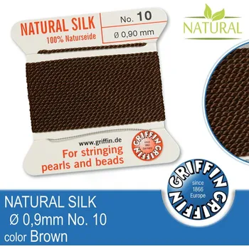 Nit Hedvábná nit s jehlou GRIFFIN síla nitě 0,90mm No.10 délka 2m. Barva Brown