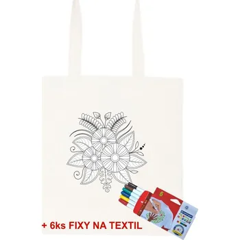 Antistresové omalovánky Taška k vymalování Květiny + 6ks Fixy na textil