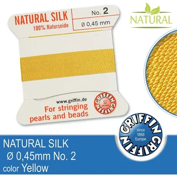 Nit Hedvábná nit s jehlou GRIFFIN síla nitě 0,45mm No.2 délka 2m. Barva Yellow