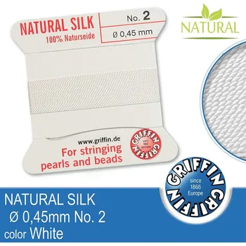 Nit Hedvábná nit s jehlou GRIFFIN síla nitě 0,45mm No.2 délka 2m. Barva White