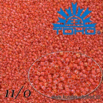 Korálek Korálky TOHO tvar ROUND (kulaté). Velikost 11/0. Barva č.190-Inside-Color Luster Crystal/Tropical Sunset Lined. Balení 8g.