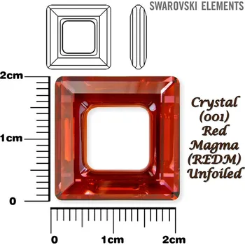 Prsten SWAROVSKI ELEMENTS Square Ring barva CRYSTAL (001) RED MAGMA (REDM) velikost 20x20mm.