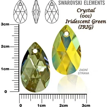 Přívěsek SWAROVSKI Pear-Shaped 6106 barva Crystal Iridescent Green velikost 22mm