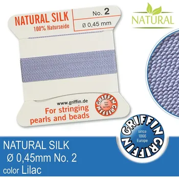 Nit Hedvábná nit s jehlou GRIFFIN síla nitě 0,45mm No.2 délka 2m. Barva Lilac