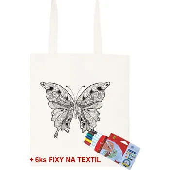 Antistresové omalovánky Taška k vymalování Motýl + 6ks Fixy na textil