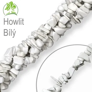 Drahý kámen Návlek z tromlovaných kamenů délka 90cm Magnezit (Howlit) bílý