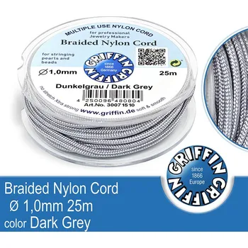 Nit Braided NYLON (splétaná nit na náramky) GRIFFIN síla nitě 1mm cívka 25m. Barva Dark Grey