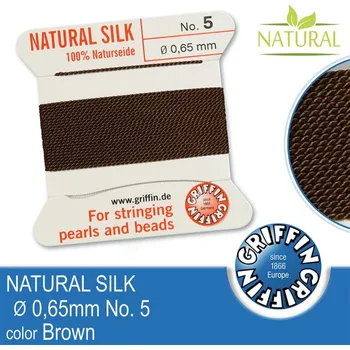 Nit Hedvábná nit s jehlou GRIFFIN síla nitě 0,65mm No.5 délka 2m. Barva Brown