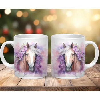 Hrnek 330ml, HLAVA KONĚ VE FIALKÁCH, cena za 1 ks