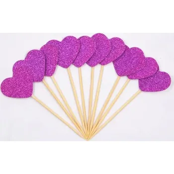 Party dekorace Ozdoba na muffiny | dekorace na dort - srdíčka 10 ks - růže červená