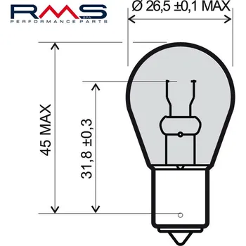 Autožárovka RMS Žárovka 246510205 12V 21W, BA15S oranžová