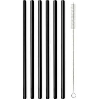 Skleněné brčko černé, rovné 200 mm, 6 ks + kartáček, 6599