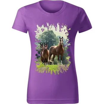 Dámské tričko Moon River Dámské tričko s koněm č.03 Fialové XL (koňské koně kůň hlava)