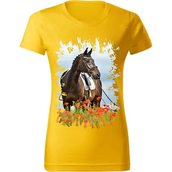 Dámské tričko Dámské tričko s koněm č.08 Žluté 3XL (kůň koňské )