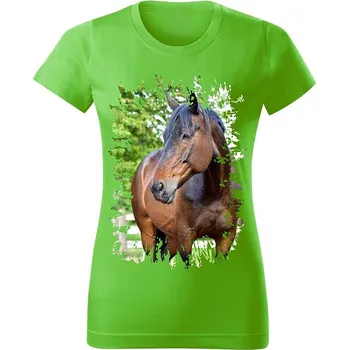 Dámské tričko Moon River Dámské tričko s koněm č.04 Zelené XL (koňské koně kůň hlava)