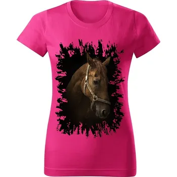 Dámské tričko Dámské tričko s koněm č.02 Purpurové S (koňské koně kůň hlava)