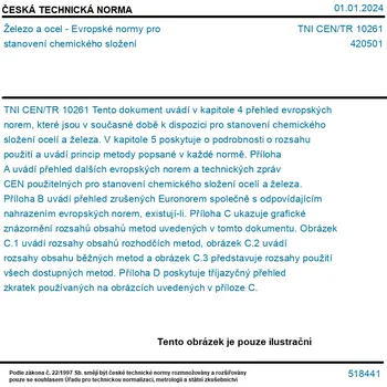 TNI CEN/TR 10261 - Železo a ocel - Evropské normy pro stanovení chemického složení - Tisk