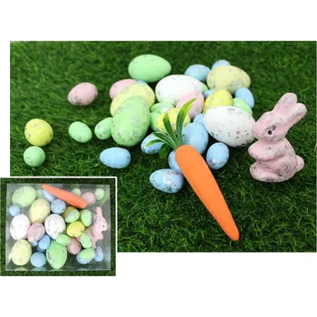 Velikonoční dekorace Polystyrenová dekorace vajíčka, balení králík mrkev 18x15x5 cm