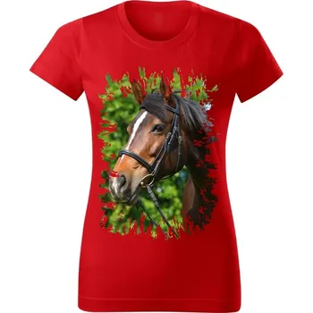 Dámské tričko Moon River Dámské tričko s koněm č.01 Červené M (koňské koně kůň hlava)