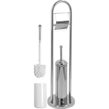 Eco produkty Toaletní stojan - držák wc štětky a toaletního papíru, výška 810 mm - leštěná nerez
