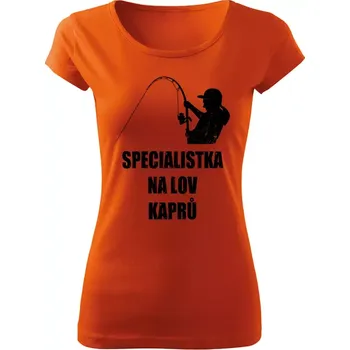 Dámské rybářské tričko Specialistka na lov kaprů oranžové