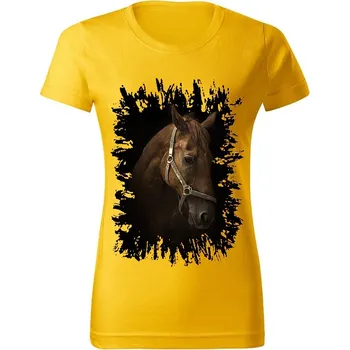 Dámské tričko Moon River Dámské tričko s koněm č.02 Žluté 3XL (koňské koně kůň hlava)