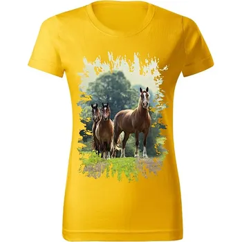 Dámské tričko Moon River Dámské tričko s koněm č.03 Žluté 3XL (koňské koně kůň hlava)
