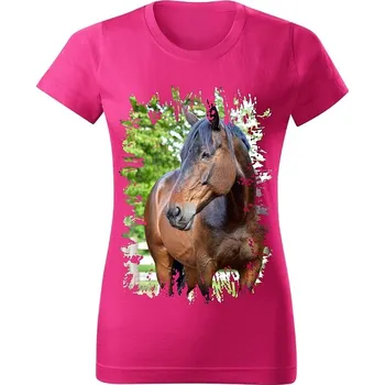 Dámské tričko Moon River Dámské tričko s koněm č.04 Purpurové S (koňské koně kůň hlava)