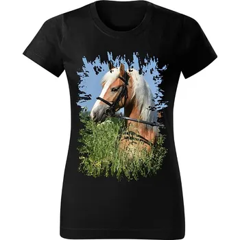 Dámské tričko Dámské tričko s koněm č.06 Černé M (kůň koňské )