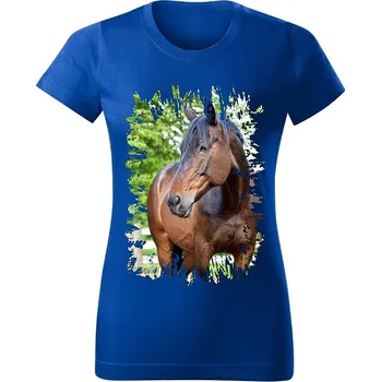 Dámské tričko Moon River Dámské tričko s koněm č.04 Modré XL (koňské koně kůň hlava)