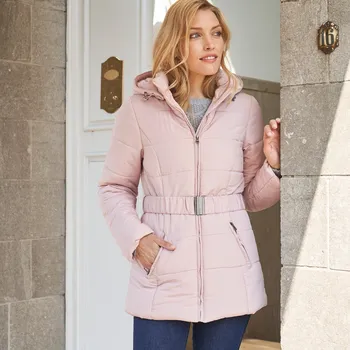 Nepromokavá krátká prošívaná bunda s páskem, na zip šedorůžová 46