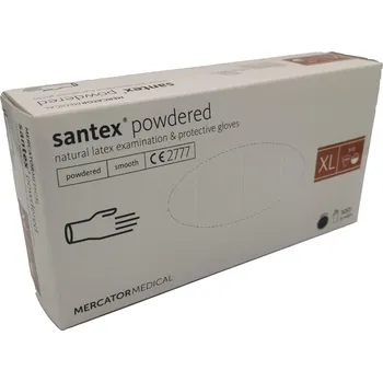 Vyšetřovací rukavice Mercator Medical Jednorázové rukavice latexové pudrované SANTEX - 100 ks L