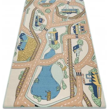 Koberec Makro Abra Dětský kusový koberec REBEL ROADS Playtime 32 Město uličky protiskluzový béžový Rozměr: 95x133 cm