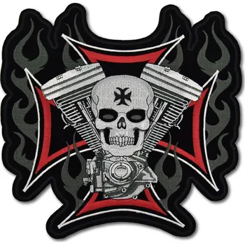 Nášivka Moto nášivka BS Cross Motor Skull XXL na záda 28 cm x 27 cm