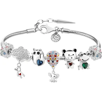 Náramek Stříbrný náramek Beads - sada - srdce, kočka, medvídek, slon, žába - AP93-0412