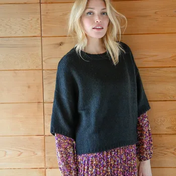 Dámský svetr Rovný pulovr s krátkými rukávy, mohérový na dotek černá 50