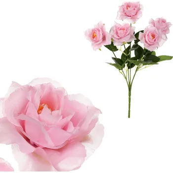 umělá květina Růže - umělá kytice, 5 květů, barva růžová