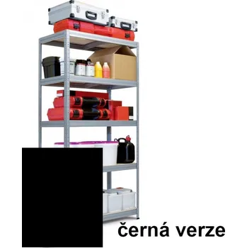 Dílenský regál Kovový bezšroubový regál FUTUR, 180 x 75 x 35 cm, 250 kg/pol., 5 MDF polic, černá