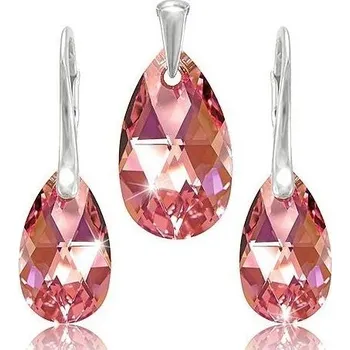 Souprava šperků Stříbrná souprava KAPKA Swarovski 16+22mm Light Rose Stříbro 925/1000