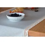 Běhoun z šedého kanafasu s širokou krajkou Vzor kanafasu: Kostičky 3x3mm, Běhoun rozměr: 45x200cm